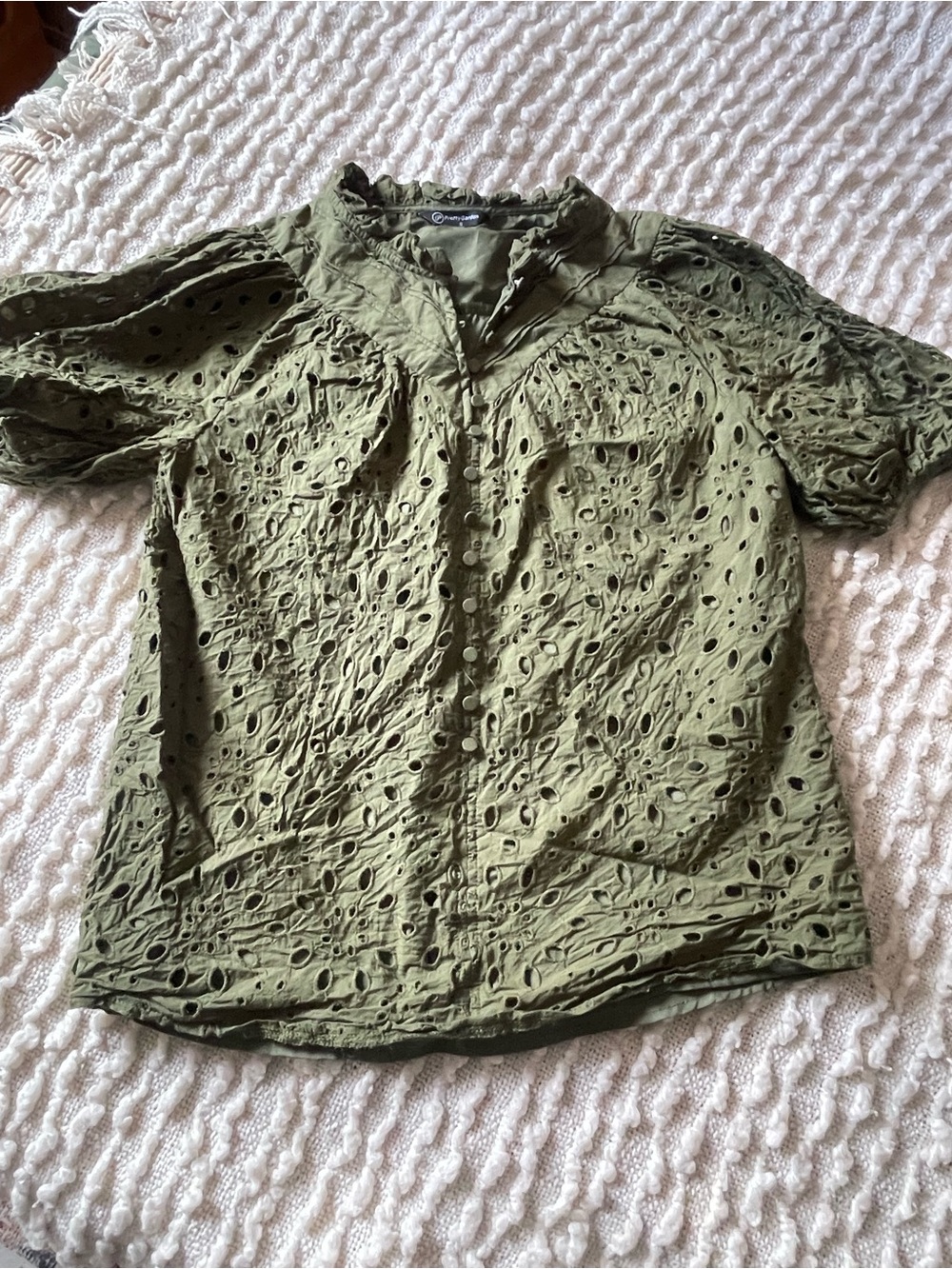 Pretty Garden Olive Green Eyelet Button-Up Top